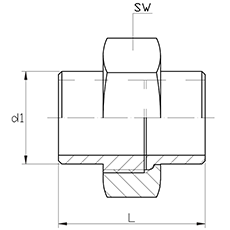 Муфта-американка плоская нержавеющая (сварка-сварка) DN008-0"1/4 DIN 2993 AISI 316 / 1.4401 чертёж