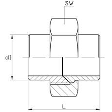 Муфта-американка коническая нержавеющая (сварка-сварка) DN008-0"1/4 DIN 2993 AISI 304 (L) / 1.4301 (7) чертёж